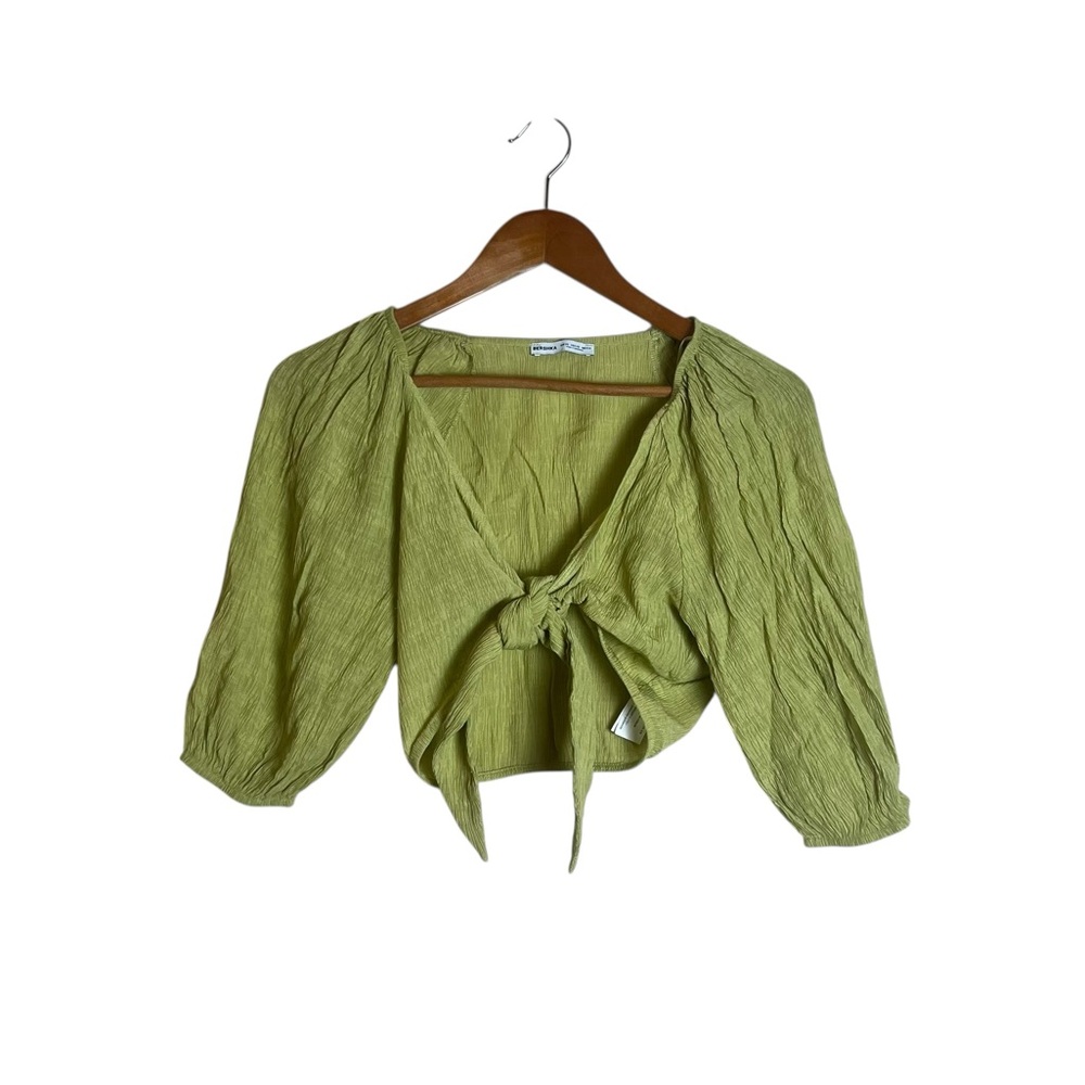 Bershka green tie‎ crop top. Size xs
